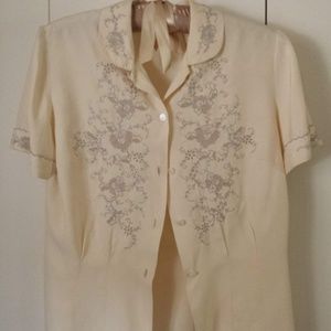 Vintage cream embroidered silk blouse